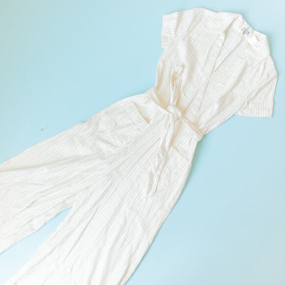 NEW Maeve Anthropologie The Colette Wrap Jumpsuit Striped Linen Womens 0 - Picture 2 of 11